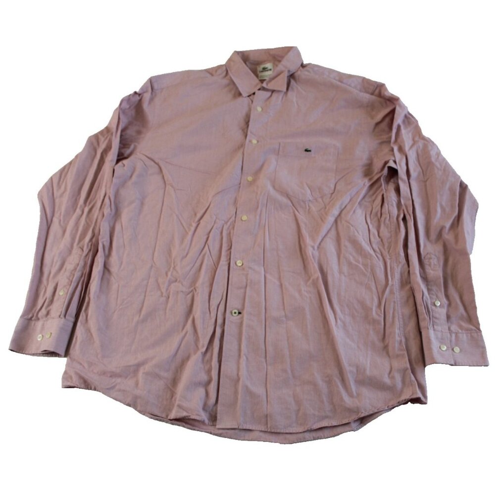 Lacoste Men’s Long Sleeve Button Down Shirt Size 44 Pink Microstripe‎ Vintage